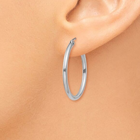 2mm, 14k White Gold Classic Round Hoop Earrings, 25mm (1 Inch) - Picture 3 of 5